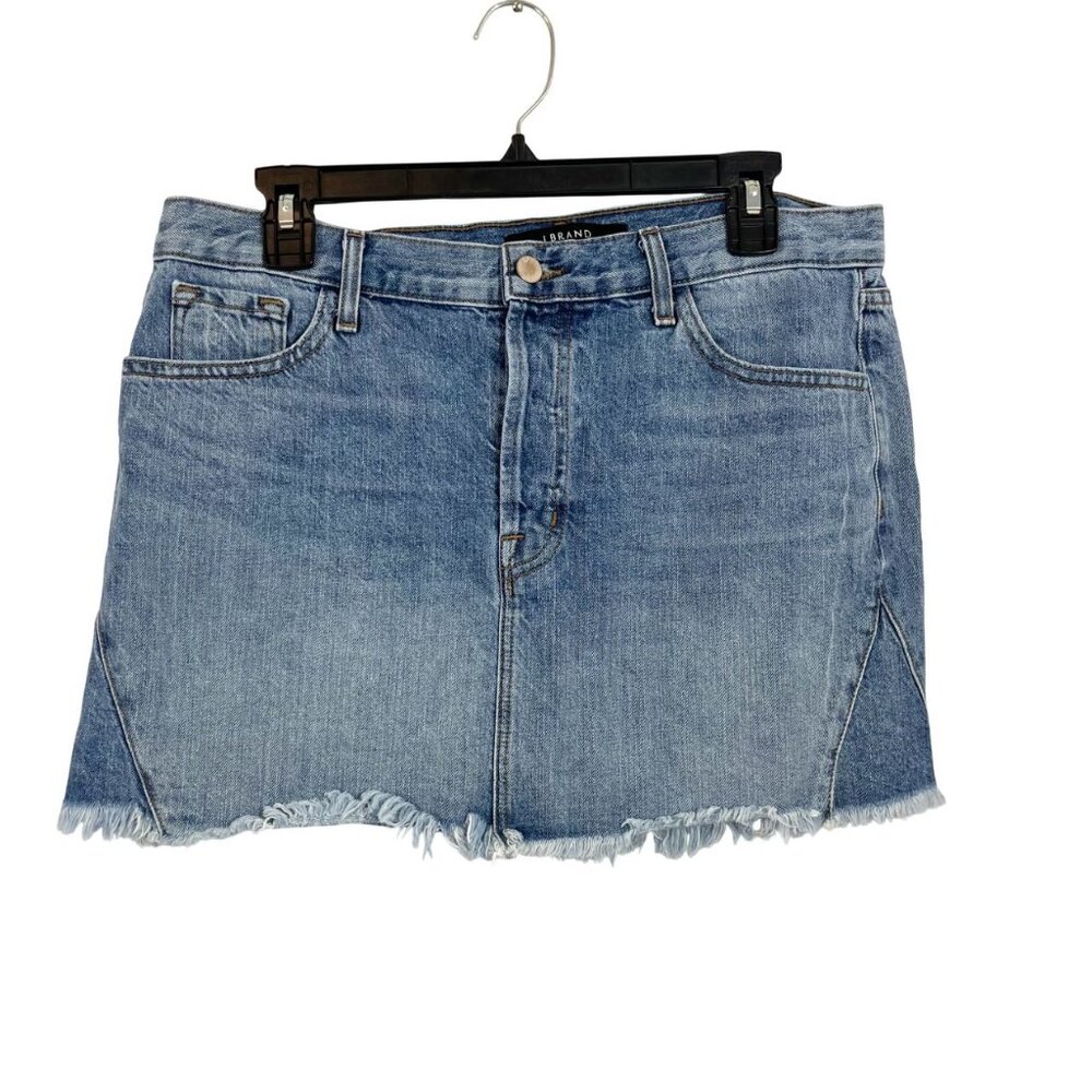 J Brand Bonny Mini‎ Skirt Medium Wash Denim Frayed Hem - Size 29